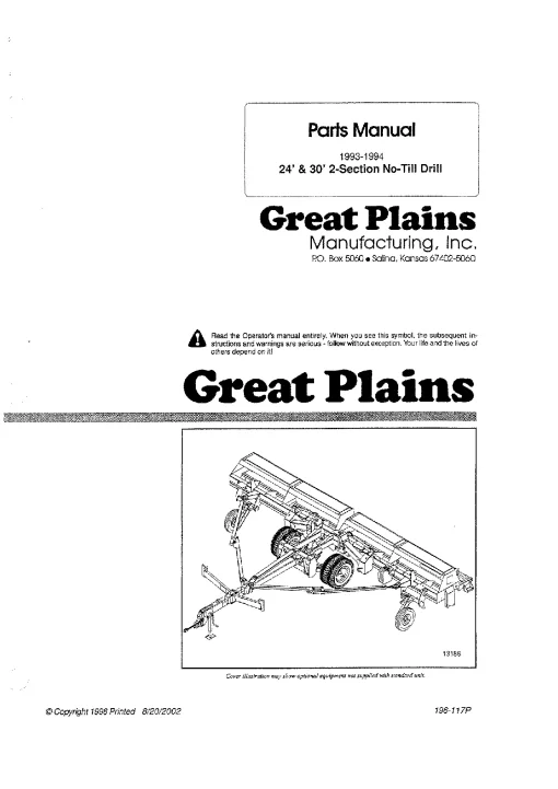 Great Plains 24 30- Foot 2Section No Till Drill 1993-1994 Parts Manual Catalog Pdf Download