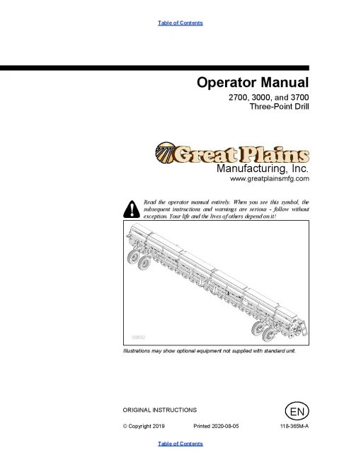 Great Plains 2700 3000 and 3700 3 point Drills Operation Maintenance Manual PDF download