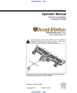Great Plains 2N-2410 2N-3010 Folding No-Till Drills 1995 Operation Maintenance Manual PDF download