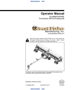 Great Plains 2S-2600- F HD HDF 2 Section 26 Foot Folding Drills 2014 Operation Maintenance Manual PDF download