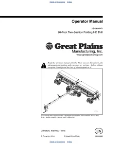 Great Plains 2S-2600HD 26Foot 2 Section Folding HD Drills 2013- Operation Maintenance Manual PDF download