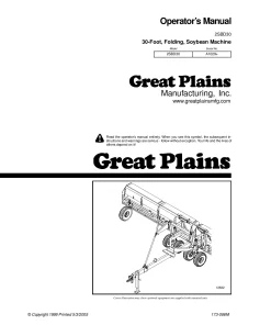 Great Plains 2SBM30 30 Foot 2 Section Bean Machine 1994 Operation Maintenance Manual PDF download