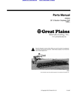 Great Plains 2SBM30 30 Foot 2 Section Bean Machine 1994+Parts Manual Catalog Pdf Download
