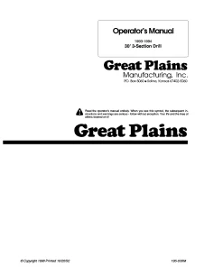 Great Plains 30-Foot 3-Section Folding Drill 1991-1994 Operation Maintenance Manual PDF download