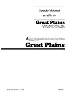 Great Plains 30-Foot 3-Section Folding Drill 1995 Operation Maintenance Manual PDF download