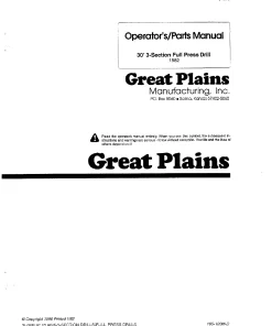 Great Plains 30-Foot 3-Section Full Press Drill 1982 Operation Maintenance and Parts Manual PDF download
