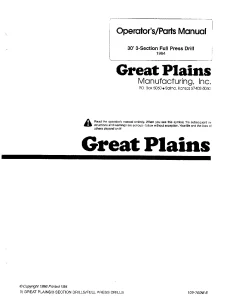Great Plains 30-Foot 3-Section Full Press Drill 1984 Operation Maintenance and Parts Manual PDF download