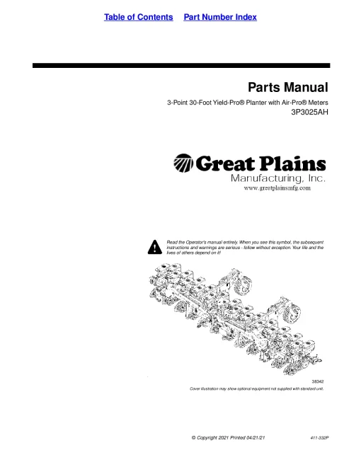 Great Plains 3P3025 AH Air-Pro Planter Parts Manual Catalog Pdf Download