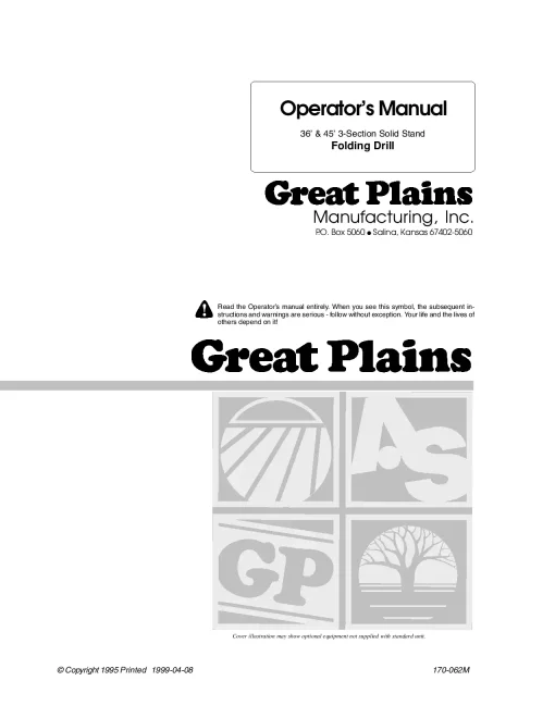 Great Plains 3SF36 3SF45 3Section 36 45-foot Folding Drill 1986 Operation Maintenance Manual PDF download
