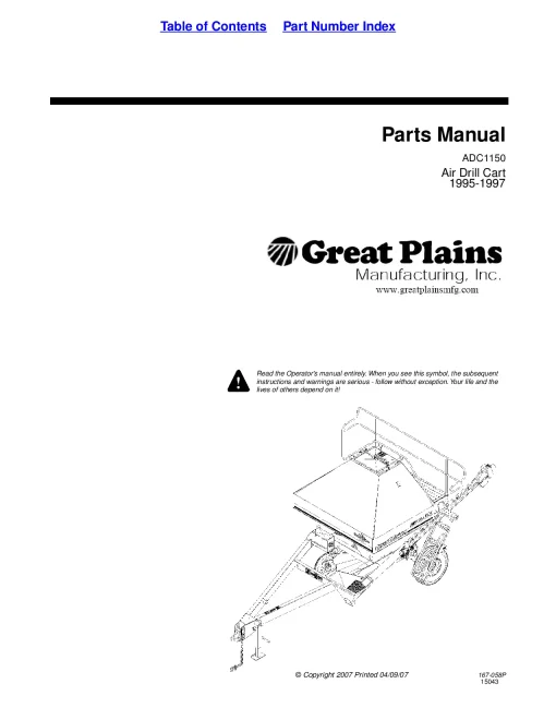 Great Plains ADC1150 Air Drill Cart 1995-1997 Parts Manual Catalog Pdf Download