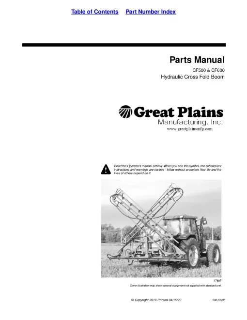 Great Plains CF500 CF600 Hydraulic Cross Fold Sprayer Boom Parts Manual Catalog Pdf Download