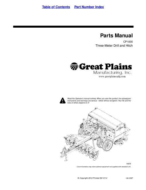 Great Plains CP1000 3-Meter Drill and Hitch Parts Manual Catalog Pdf Download