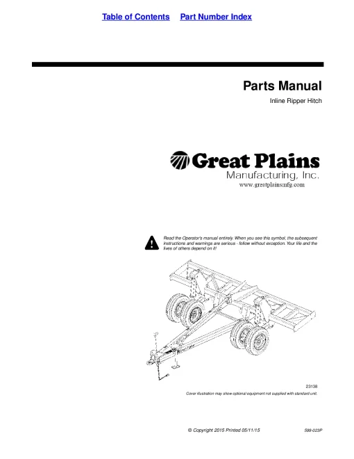 Great Plains Inline Ripper Hitch Accessory 599-024A Parts Manual Catalog Pdf Download