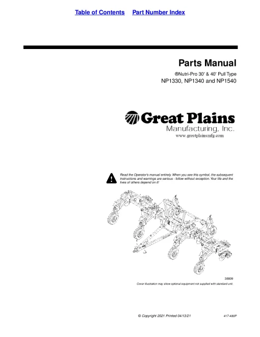 Great Plains NP1330 NP1340 NP1540 Nutri-Pro 40ft 30ft Full Type Fertilizer Applicators Parts Manual Catalog Pdf Download