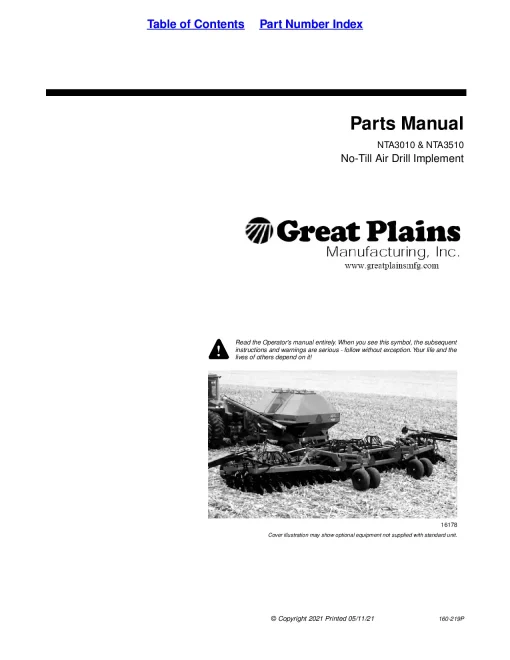 Great Plains NTA3010 NTA3510 No-Till Air Drill Parts Manual Catalog Pdf Download