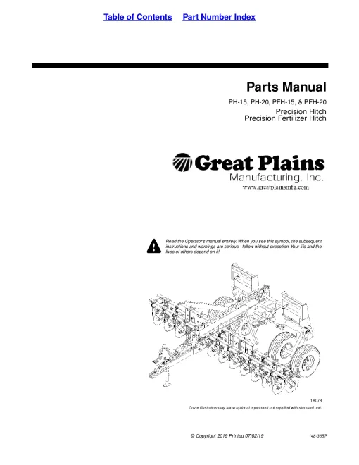 Great Plains PFH 15 PH 20 PFH 15 PFH20 Precision Fertilizer Hitches and Precision Hitches Parts Manual Catalog Pdf Download