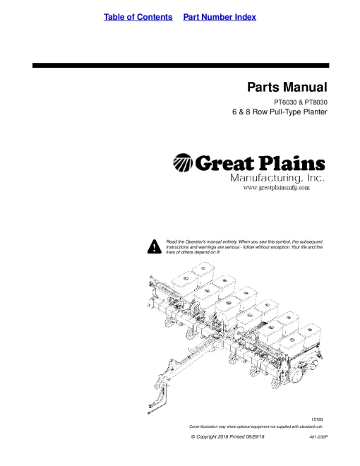 Great Plains PT6030 PT8030 Pull-Type Planters 6 8 Row Parts Manual Catalog Pdf Download