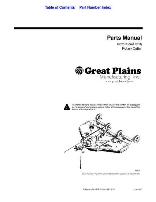 Great Plains RC2512 (540 RPM) Rotary Cutter Parts Manual Catalog Pdf Download