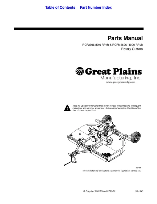 Great Plains RCF3696 (540 RPM) RCFM3696 (1000 RPM) Rotary Cutters Parts Manual Catalog Pdf Download