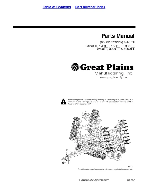 Great Plains Series II 1200 1500 1800 2400 3000 4000-TT Turbo Till Sn GP2759NN+Parts Manual Catalog Pdf Download