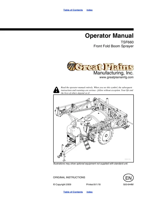 Great Plains TSF660 Front Fold Boom Sprayer Operation Maintenance Manual PDF download