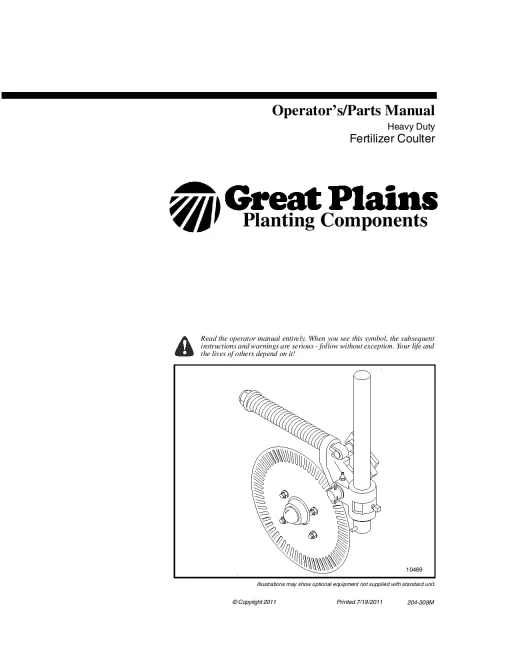 Great Plains Utility Coulter Vantage I-20 Fertilizer Coulters Planting Component Operation Maintenance and Parts Manual PDF download