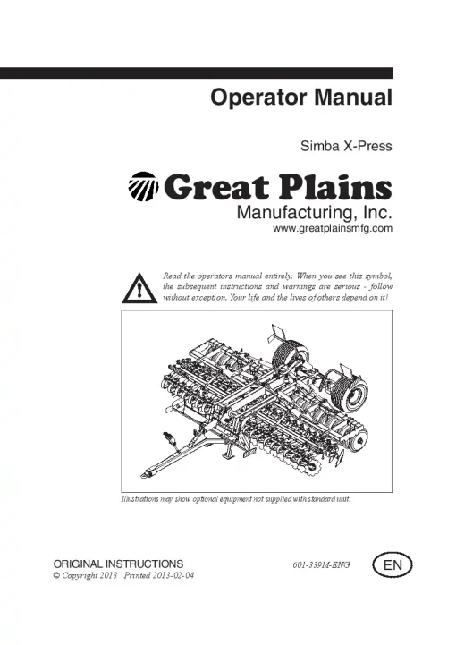 Great Plains X-Press Trailed SPM X-Press Disc Harrow Compact 2013 Operation Maintenance Manual PDF download