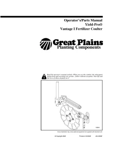 Great Plains YP Vantage I Fertilizer Kit Fertilizer Coulters Planting Component Operation Maintenance and Parts Manual PDF download