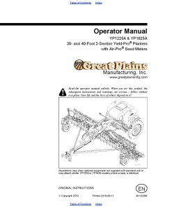 Great Plains YP1225A YP1625A Air Pro Planters Operation Maintenance Manual PDF download