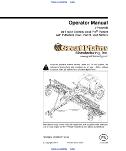 Great Plains YP1625 IR Air Pro Planters with Individual Row Control Seed Meters Operation Maintenance Manual PDF download