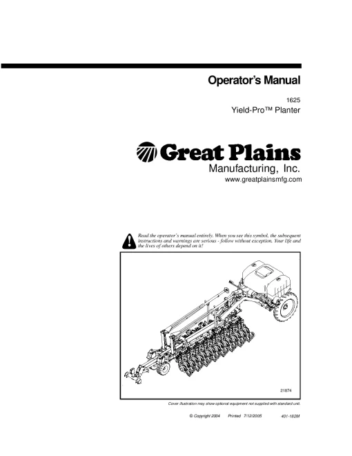 Great Plains YP1625 Pull-Type Yield-Pro Planter Operation Maintenance Manual PDF download