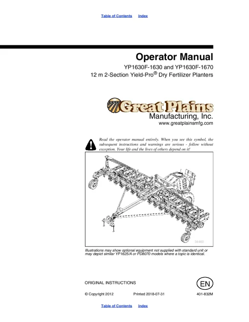 Great Plains YP1630F- 1630 1670 Fertilizer Planter Operation Maintenance Manual PDF download