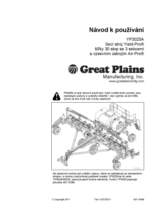 Great Plains YP3025A Air-Pro Planter Czech Operation Maintenance Manual PDF download