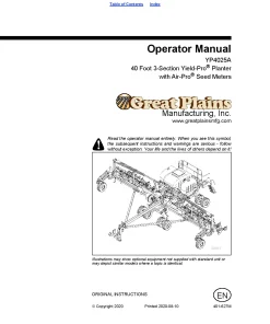 Great Plains YP4025A Air-Pro Planter Operation Maintenance Manual PDF download