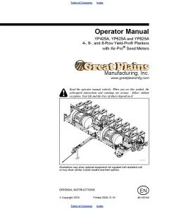 Great Plains YP425A YP625A YP825A Planters Air Pro Seed Meters Operation Maintenance Manual PDF download
