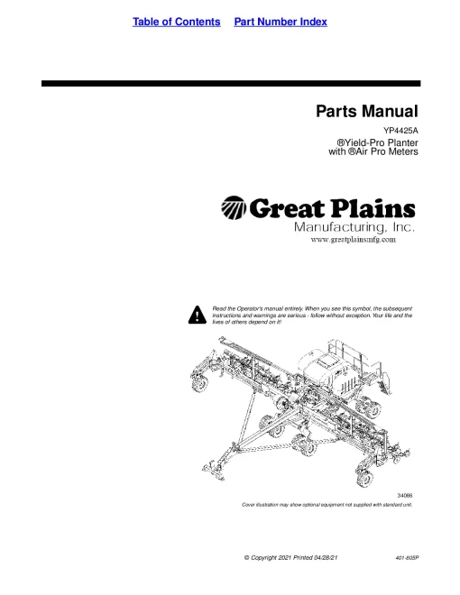 Great Plains YP4425A Air-Pro Planter Parts Manual Catalog Pdf Download