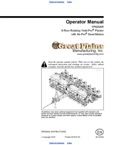 Great Plains YP825 AR Air-Pro Planter Seed Meters Operation Maintenance Manual PDF download