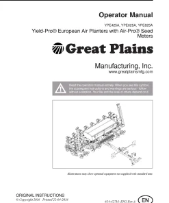 Great Plains YPE425A YPE625A YPE825A Yield-Pro European Air Planters Seed Meters 2015 Operation Maintenance Manual PDF download