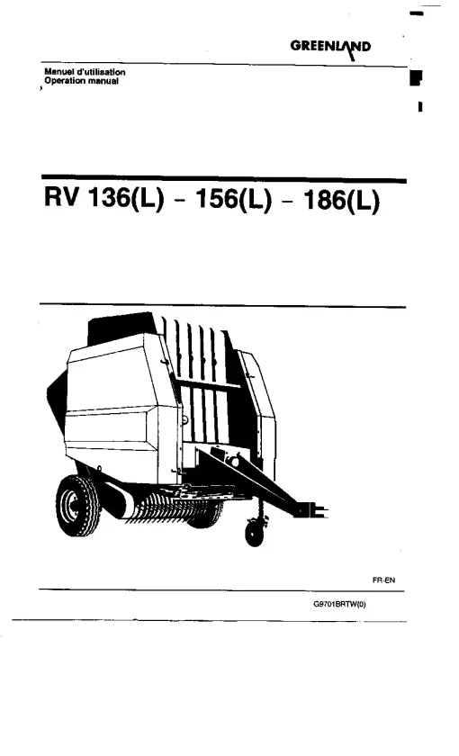 Greenland RV 136 156 186 (L) Round Balers Variable chamber 1997 Operation Maintenance Manual PDF download