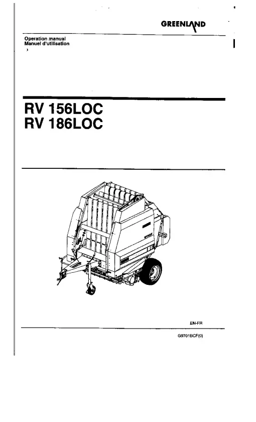 Greenland RV 156 186 -LOC Round Balers Variable chamber 1997 Operation Maintenance Manual PDF download