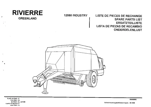 Greenland Rivierre 12080 Industry Balers Square Big 1996 Parts Manual Catalog PDF Download