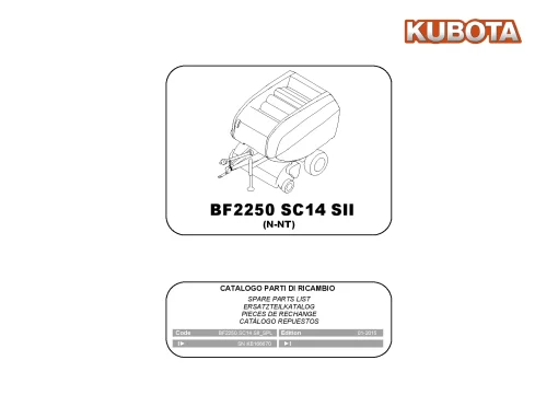 Kubota BF2250 SC14 SII Baler Round 2015 Parts Manual Catalog Pdf Download
