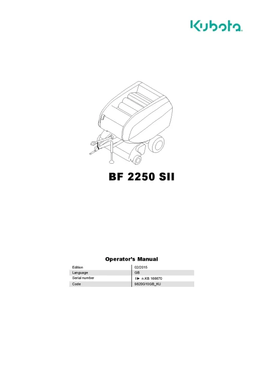 Kubota BF2250 SII Bale Round 2015 Operation Maintenance Manual PDF download