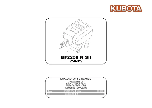 Kubota BF2250R SII Baler Round 2015 Parts Manual Catalog Pdf Download