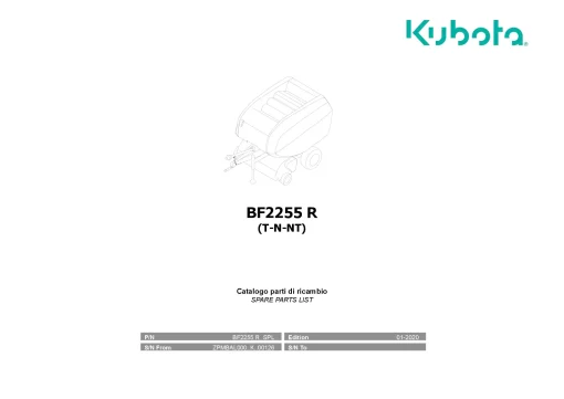 Kubota BF2255R T-N-NT Round Baler 2020 Parts Manual Catalog Pdf Download