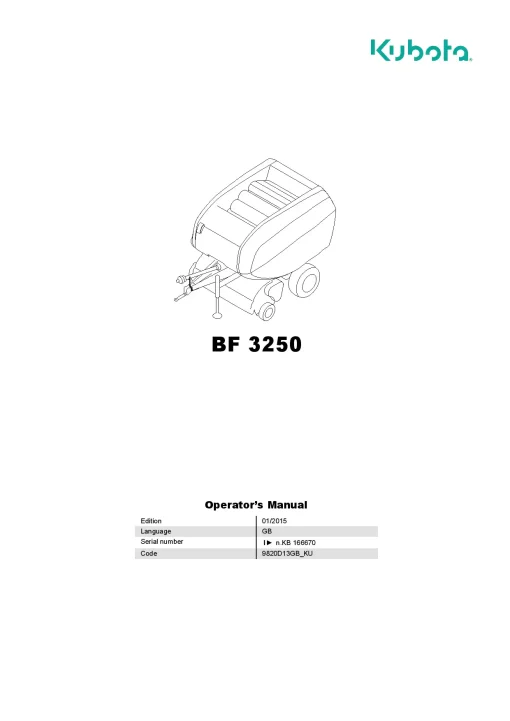 Kubota BF3255 Baler Round 2015 Operation Maintenance Manual PDF download