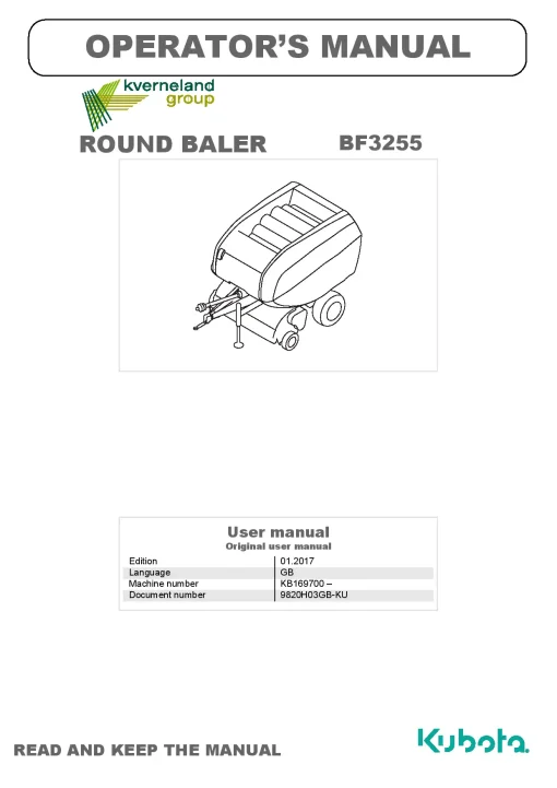 Kubota BF3255 Round Baler 2017 Operation Maintenance Manual PDF download