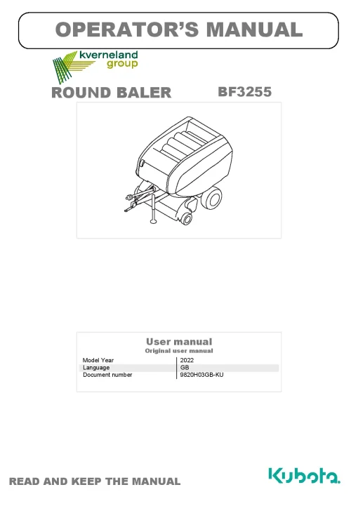 Kubota BF3255 Round Baler 2022 Operation Maintenance Manual PDF download