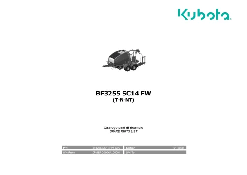 Kubota BF3255 SC14 FW T-N-NT Baler-wrapper 2020 Parts Manual Catalog Pdf Download