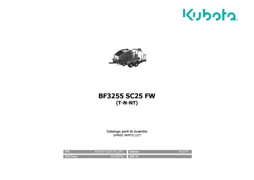 Kubota BF3255 SC25 FW T-N-NT Baler-wrapper 2017 Parts Manual Catalog Pdf Download